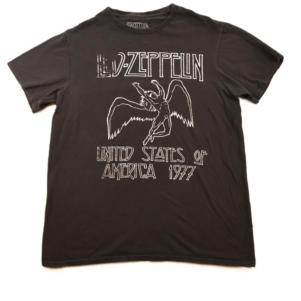 Led Zeppelin Mens M T-Shirt‎ Black USA 1977 Tour Icarus Graphic Print Cotton